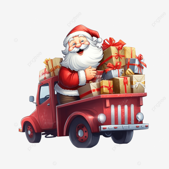 Hình ảnh ông già Noel lái xe chở quà